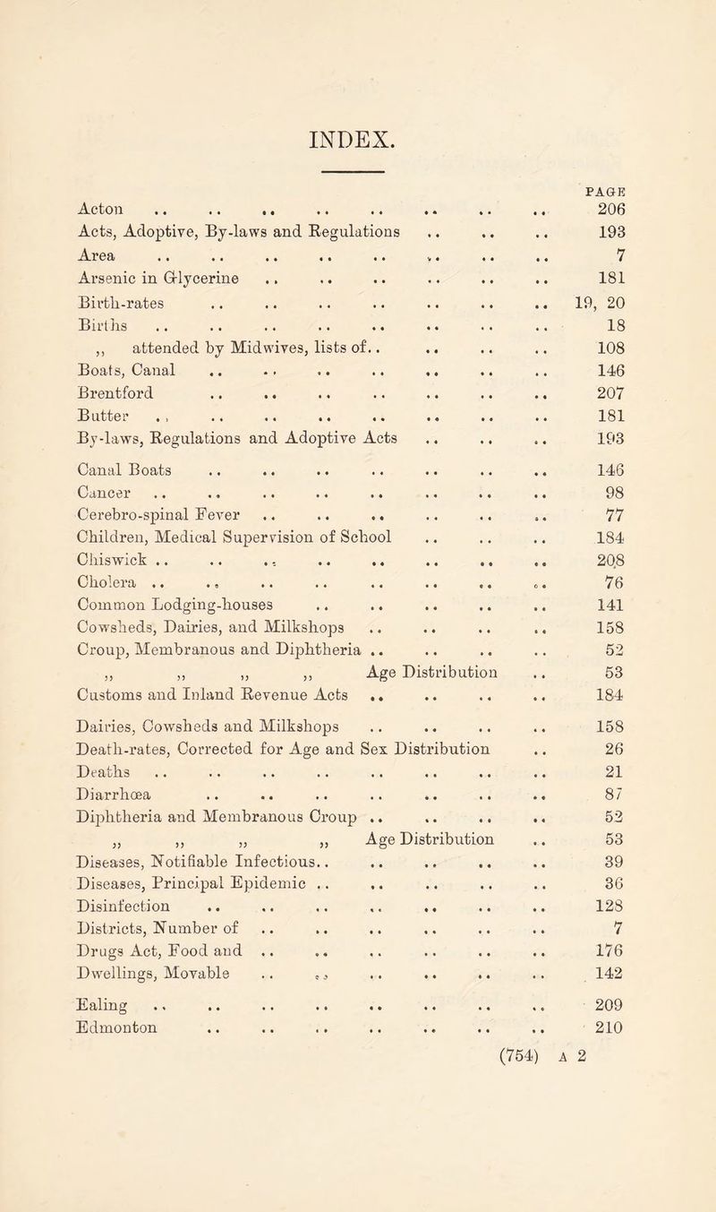 INDEX. A-CtOU .. «« •« . . •« Acts, Adoptive, By-laws and Regulations Area «. •. «« «. •• Arsenic in Glycerine Birtli-rates Births ,, attended by Mid wives, lists of.. Boats, Canal Brentford .. .. B utte r . > .. .« .« .. By-laws, Regulations and Adoptive Acts • « • • Canal Boats Cancer Cerebro-spinal Fever Children, Medical Supervision of School Chiswick .. Cholera .. ., Common Lodging-houses Cowsheds, Dairies, and Milkshops Croup, Membranous and Dijehtlieria .. Age Distribution Customs and Inland Revenue Acts .. Dairies, Cowsheds and Milkshops Death-rates, Corrected for Age and Sex Distribution Deaths .. .. .. .. .. .. . Diarrhoea .. .. .. .. .. Diphtheria and Membranous Croup .. V Age Distribution Diseases, Notifiable Infectious Diseases, Principal Epidemic Disinfection Districts, Number of Drugs Act, Food and Dwellings, Movable Ealing Edmonton PAGE 206 193 7 181 19, 20 18 108 146 207 181 193 146 98 77 184 208 76 141 158 52 53 184 158 26 21 87 52 53 39 36 128 7 176 142 209 210 (754) a 2