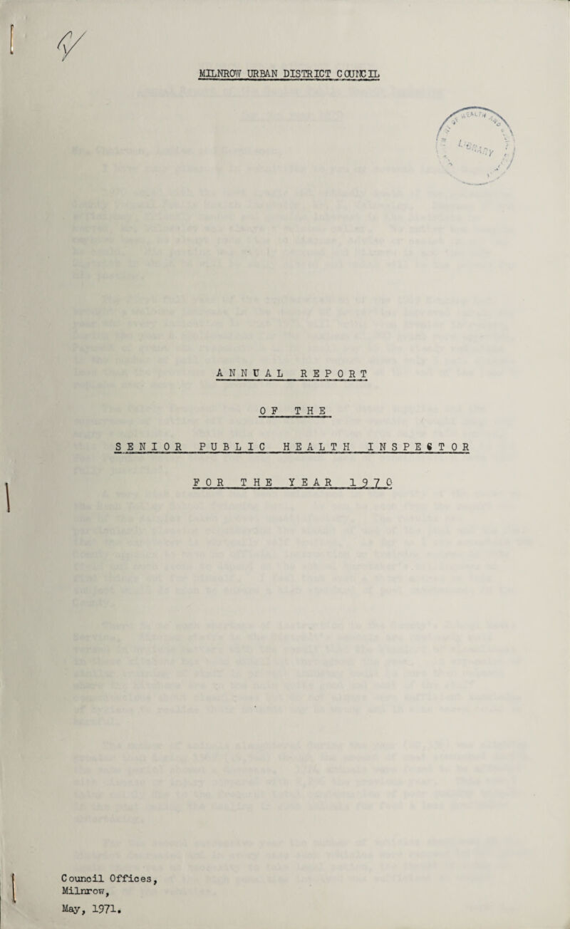 MILNROW URBAN DISTRICT COUNCIL ANNUAL REPORT OF THE SENIOR PUBLIC HEALTH INSPECTOR FOR THE YEAR Council Offices, Milnrow, May, 1971.