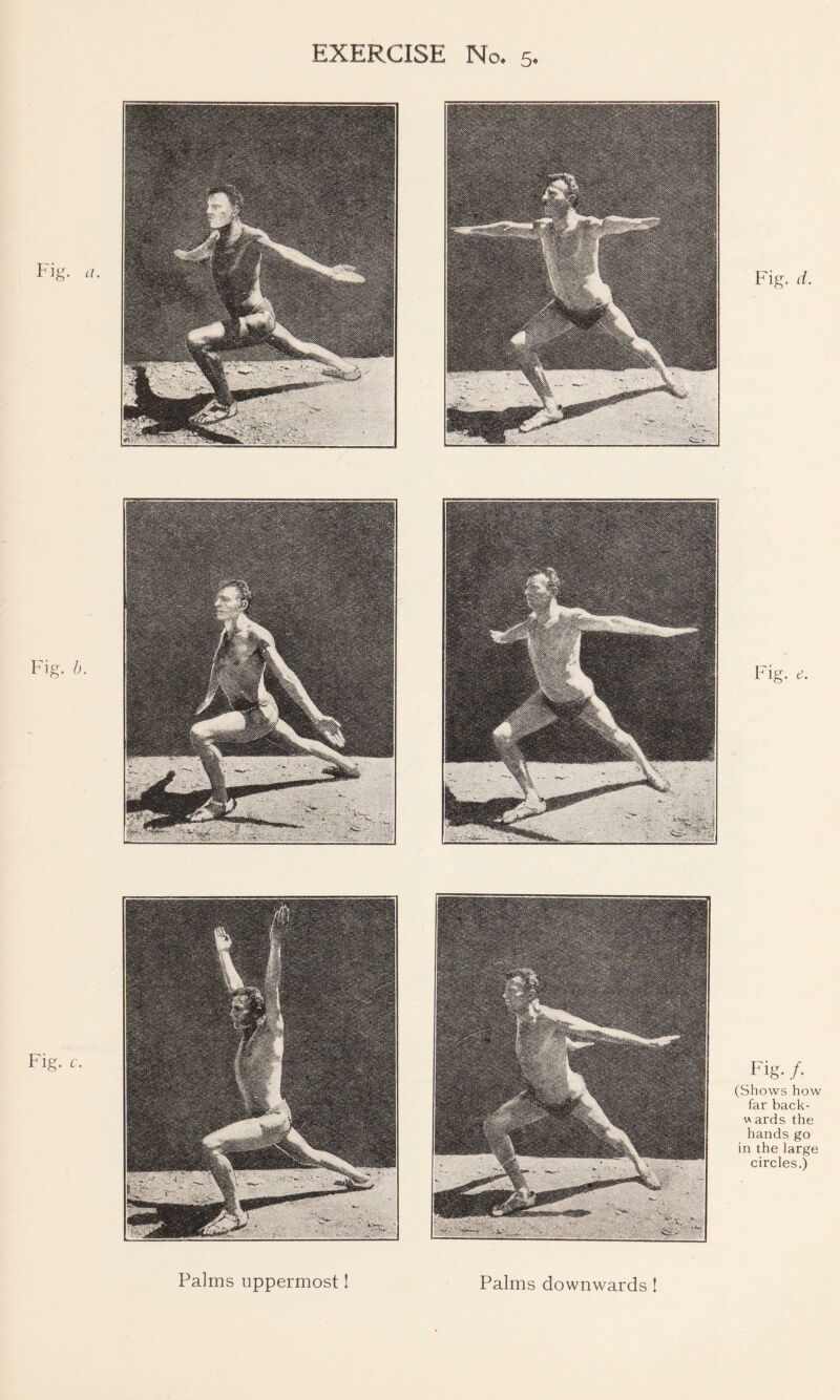 Fig. c. Fig. /• (Shows how far back- w ards the hands go in the large circles.) Palms uppermost 1 Palms downwards !