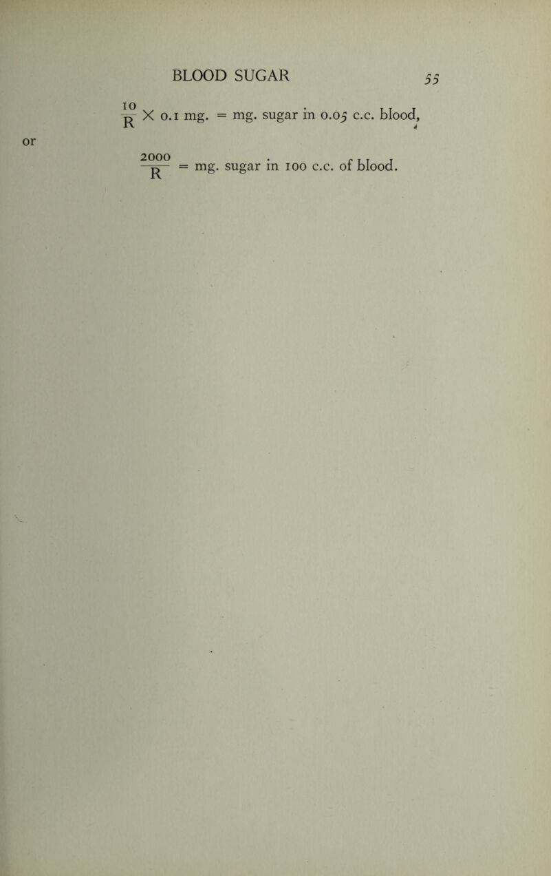 or ^ X o.! mg. = mg. sugar in 0.05 c.c. blood. 2000 TT = mg. sugar in 100 c.c. of blood.