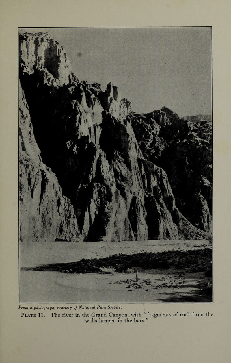 From a photograph, courtesy of National Park Service. Plate 11. The river in the Grand Canyon, with “fragments of rock from the walls heaped in the bars.”