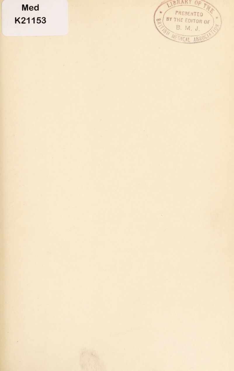 Med K21153 '’SESfNTEO \ B*' THE EDITOR Of * * B. M. J. / >.-r / .f v> • f ■ 0 - * *■ ^ ; / '