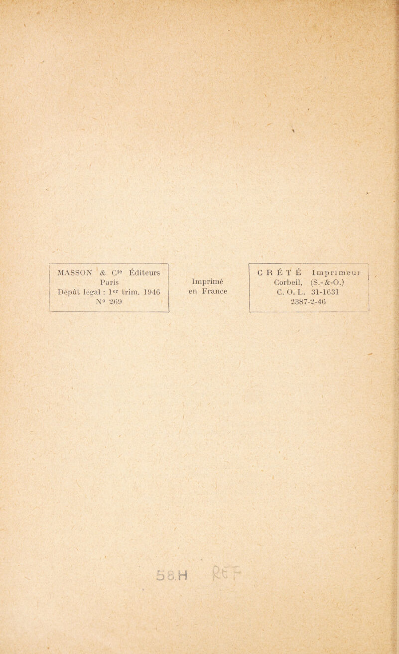 MASSON & CIe Éditeurs G R É T É Imprimeur Paris Imprimé Corbeil, (S.-&-0.) Dépôt légal : 1er trim. 1946 en France C. 0. L. 31-1631 N° 269 2387-2-46
