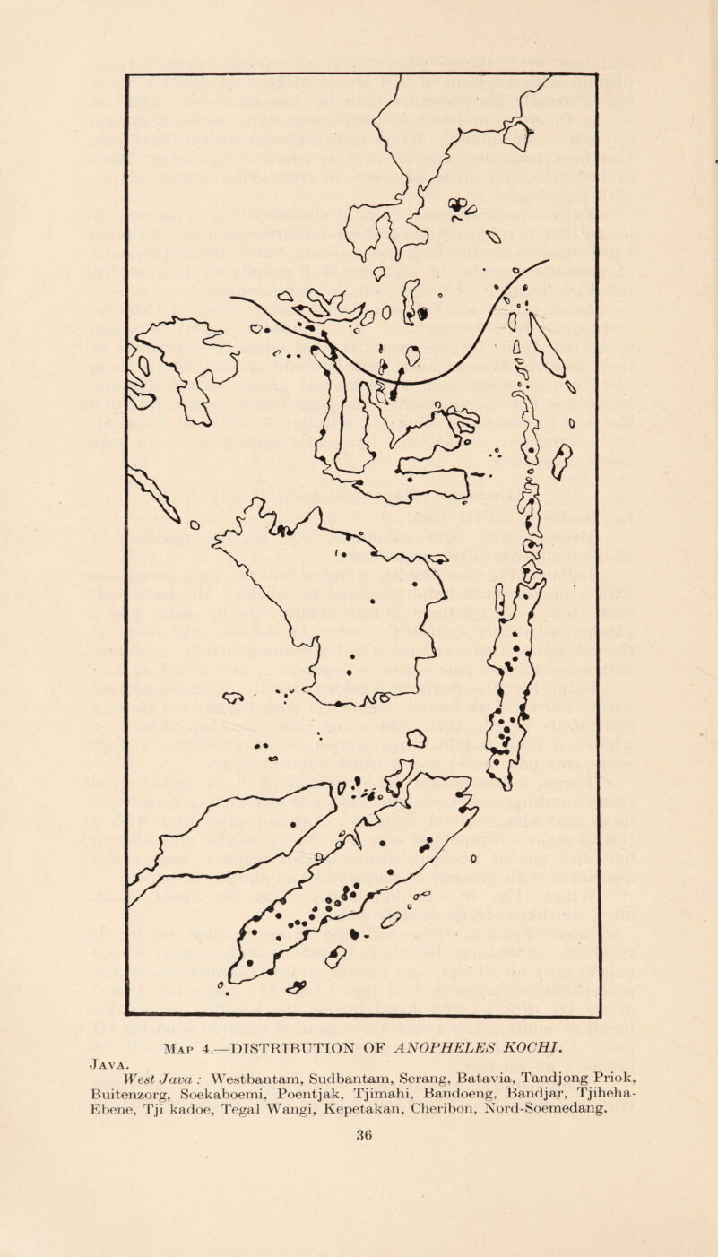 Java. West Java : Westbantam, Sudbantam, Serang, Batavia, Tandjong Priok, Buitenzorg, Soekaboemi, Poentjak, Tjimahi, Bandoeng, Bandjar, Tjiheha- Ebene, Tji kadoe, Tegal Wangi, Kepetakan, Cheribon, Nord-Soemedang.