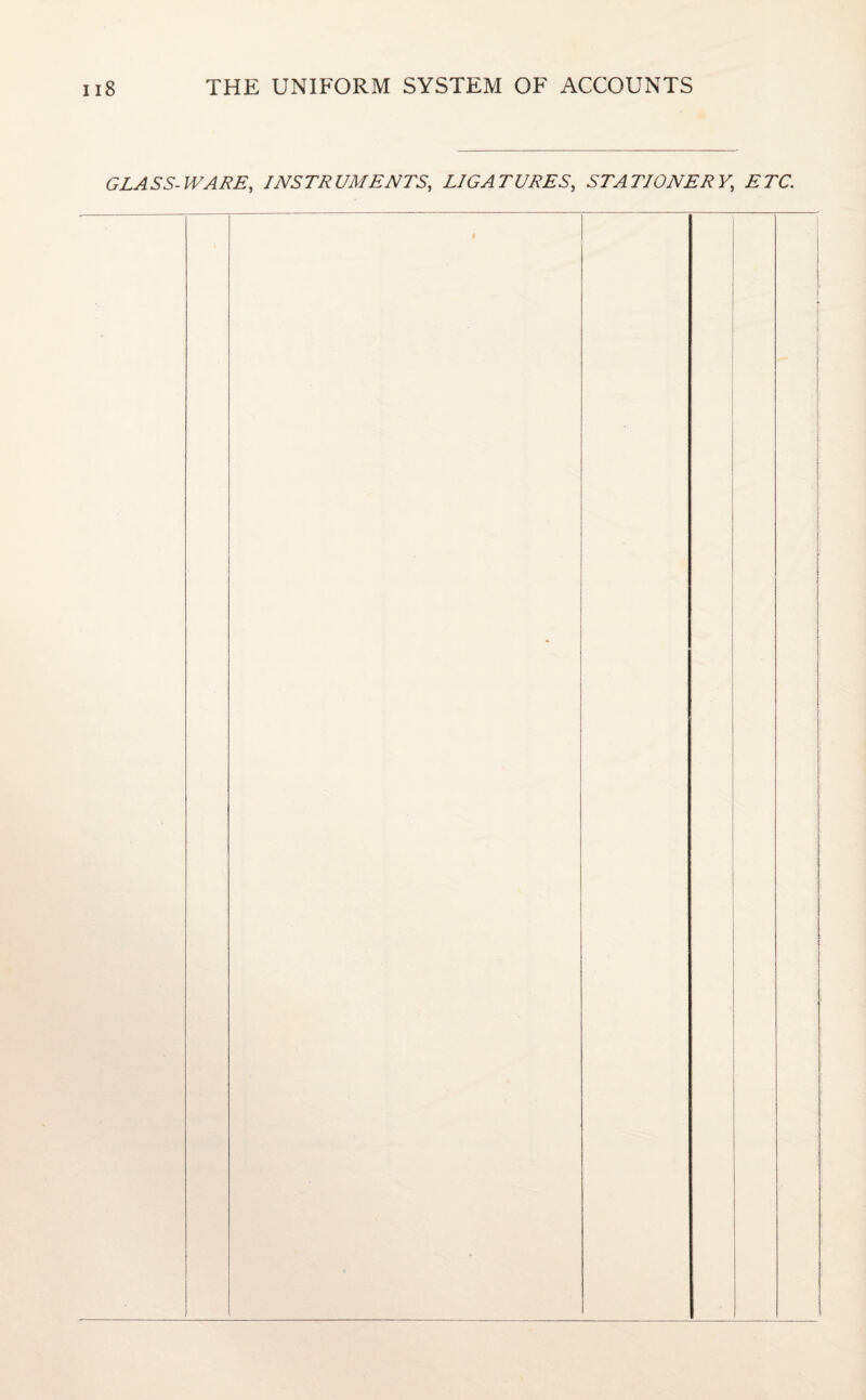 GLASS-WARE, INSTRUMENTS, LIGATURES, STATIONERY,,