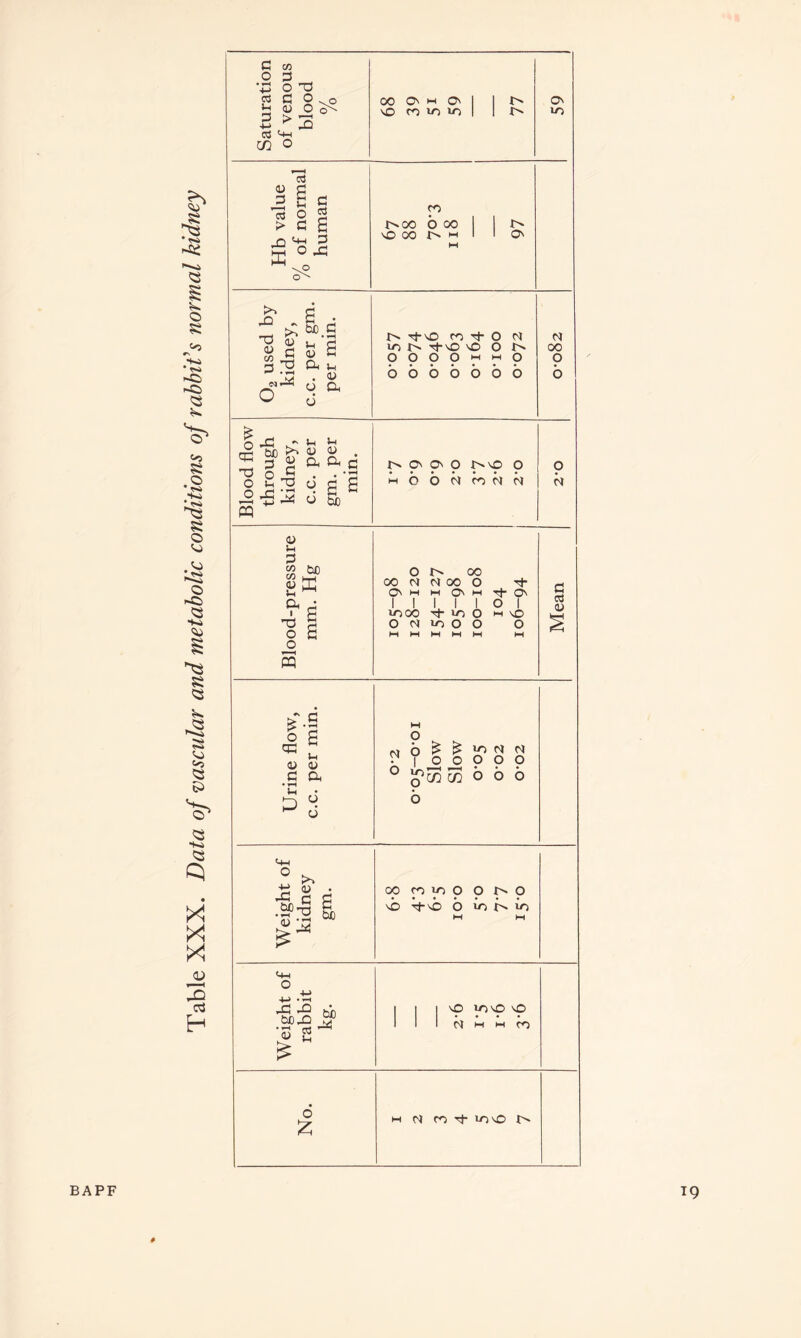 r§ © 8 *K» <■«© © In 8 •2 •to 8 © © ;§ o <3 **o © © K> q X* X X jj 3 ctf Saturation of venous blood 0/ JO 00 O' m O' I I 1> \0 rnoio | | 59 Hb value % of normal human p r^oo o oo 1 b SO 00 1> w 1 1 O' M 02 used by kidney, c.c. per gm. per min. X> r}-sO n f O in x> Tt- so so o i© o o O o M M o b o o o o b o N 00 o o Blood flow through kidney, c.c. per gm. per min. hoop r^so p m b 6 ii b i) i) o b Blood-pressure mm. Hg o oo 00 N N 00 O tJ- O' M M O' H rh O' 1 I 1 1 1 O 1 in oo Tt* in O m so O N in O O O M M »H M M M Mean Urine flow, c.c. per min. M o N b £ £ p £ N • | o o o o o ° £53 in boo o Weight of kidney gm. oo p in O p hO sb b-sb o in U in M M Weight of rabbit kg. 1 1 1 so yoso so 1 1 1 b m m m No. m n co t}- in so i> BAPF