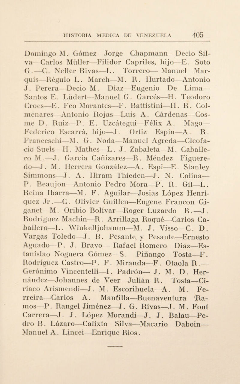 Domingo M. Gómez—Jorge Chapmann—Decio Sil¬ va—Garlos Müller—Filidor Capriles, hijo—E. Soto G.—C. Neller Rivas—L. Torrero— Manuel Mar- quis—Régulo L. March—M. R. Hurtado—Antonio J. Perera—Decio M. Diaz—Eugenio De Lima— Santos E. Lüdert—Manuel G. Garcés—H. Teodoro Croes—E. Feo Morantes—F. Battistini—H. R. Col¬ menares—Antonio Rojas—Luis A. Cárdenas—Cos¬ me D. Ruiz—P. E. Uzcátegui—Félix A. Mago— Federico Escarrá, hijo—J. Ortiz Espín—A. R. Franceschi—M. G. Noda—Manuel Agreda—Cleofa- cio Suels—H. Mathes—L. J. Zabaleta—M. Caballe¬ ro M.—J. García Cañizares—R. Méndez Figuere- do—J. M. Herrera González—A. Espi—E. Stanley Simmons—J. A. Hiram Thieden—J. N. Colina— P. Beaujon—Antonio Pedro Mora—P. R. Gil—L. Reina Ibarra—M. F. Aguilar—Josias López Henrí- quez Jr.—C. Olivier Guillen—Eugene Francon Gi- ganet-—M. Oribio Bolívar—Roger Luzardo R.—J. Rodríguez Machín—R. Arrillaga Roqué—Carlos Ca¬ ballero—L. Winkelljohamm—M. J. Visso—C. D. Vargas Toledo—J. B. Pesante y Pesante—Ernesto Aguado—P. J. Bravo— Rafael Romero Díaz—Es¬ tanislao Noguera Gómez—S. Piñango Tosía—F. Rodríguez Castro—P. F. Miranda—F. Otaola R.— Gerónimo Vincentelli—I. Padrón— J. M. D . Her¬ nández—Jobannes de Veer—Julián R. Tosía—Ci¬ ríaco Arismendi—J. M. Escorihuela—A. M. Fe- rreira—Carlos A. Mantilla—Buenaventura ‘Ra¬ mos—P. Rangel Jiménez—J. G. Rivas—J. M. Font Carrera—J. J. López Morandi—J. J. Balau—Pe¬ dro B. Lázaro—Calixto Silva—Macario Daboin— Manuel A. Lincei—Enrique Ríos.