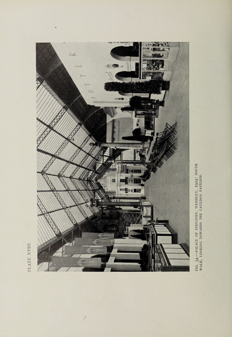 PLATE XVTIT. FIG. 34.—PALACE OF INDUSTRY, WEMBLEY, 1924: SOUTH WALK, LOOKING TOWARDS THE CAULDON PAVILION.
