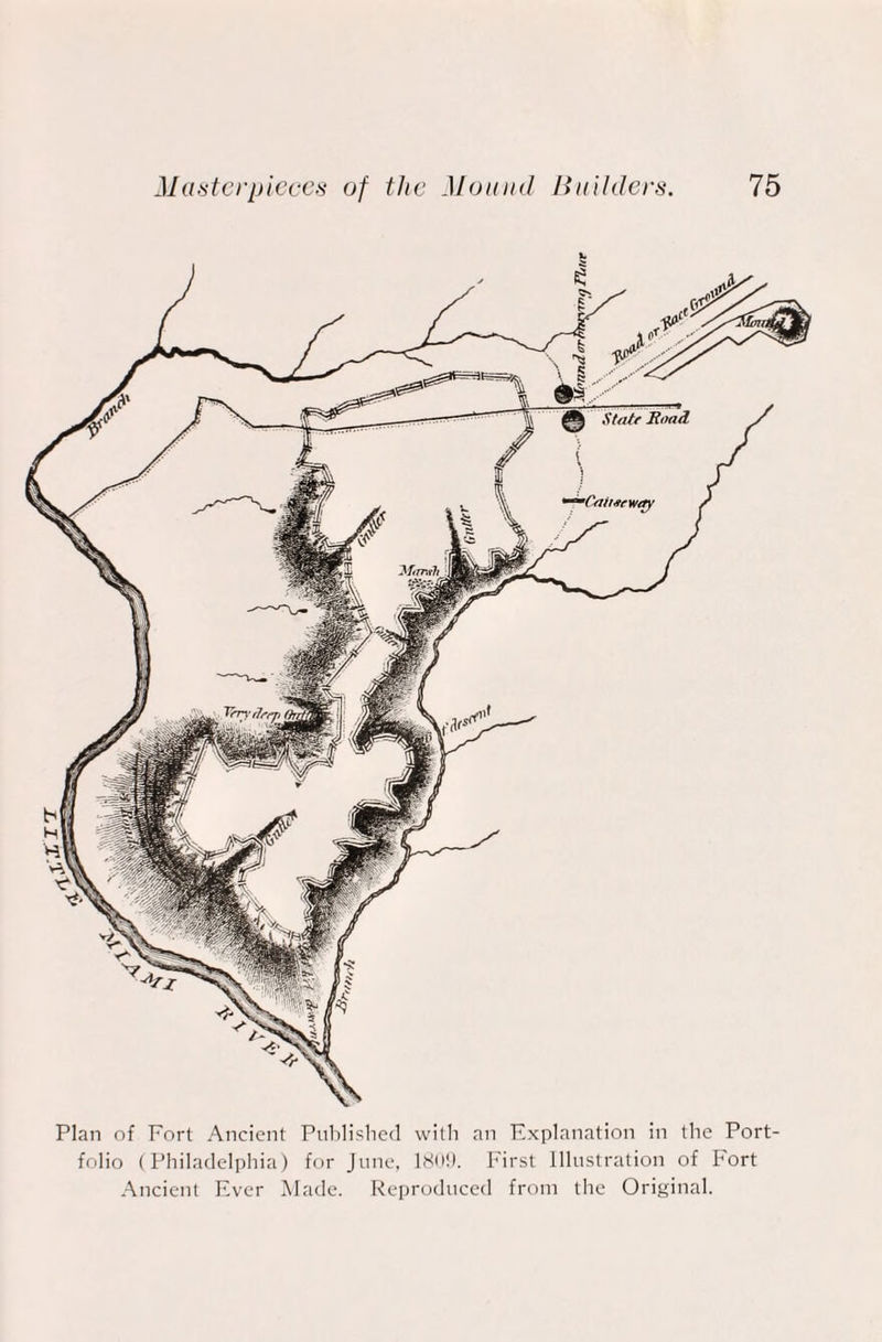 LI Plan of Fort Ancient Published with an Explanation in the Port¬ folio (Philadelphia) for June, 1809. First Illustration of Fort Ancient Ever Made. Reproduced from the Original.