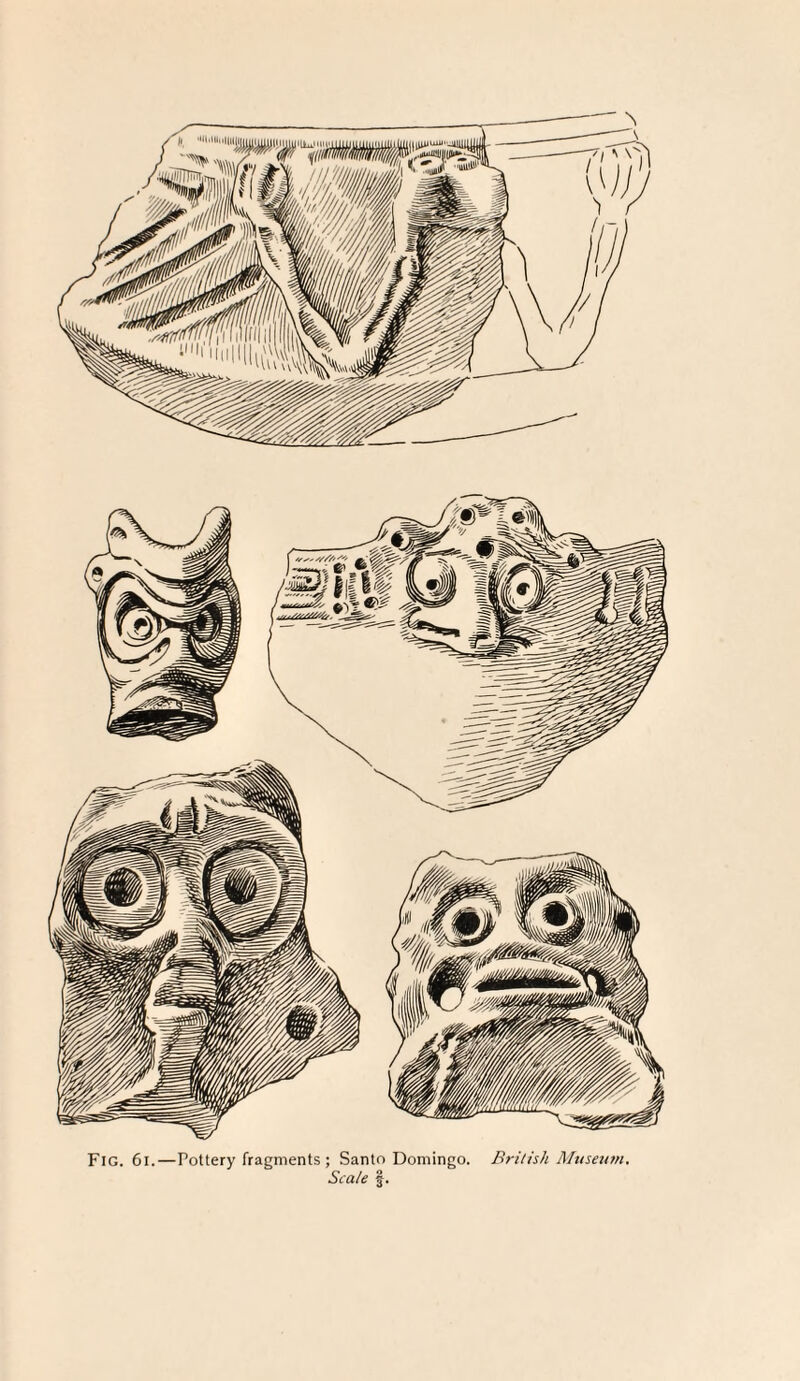 Fig. 6i.—Pottery fragments ; Santo Domingo. British Museum. Scale §.