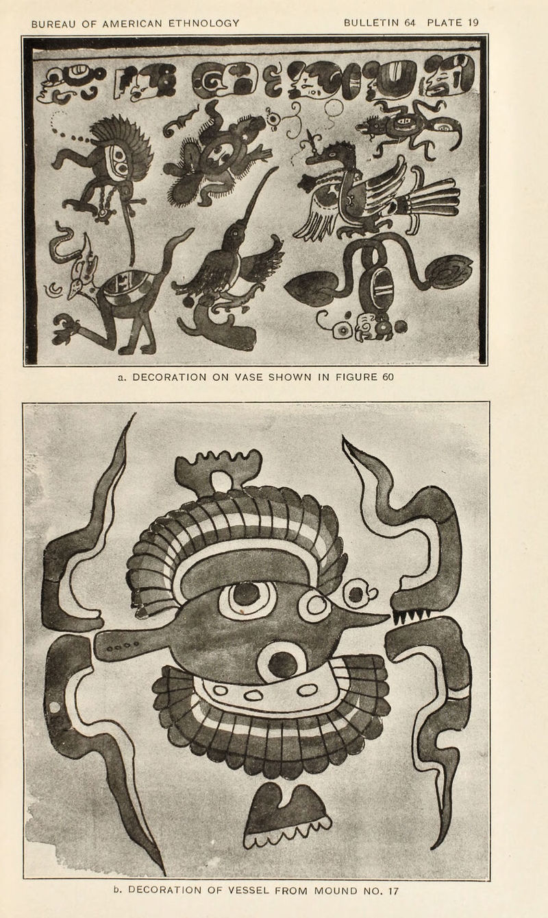 a. DECORATION ON VASE SHOWN IN FIGURE 60 b. DECORATION OF VESSEL FROM MOUND NO. 17