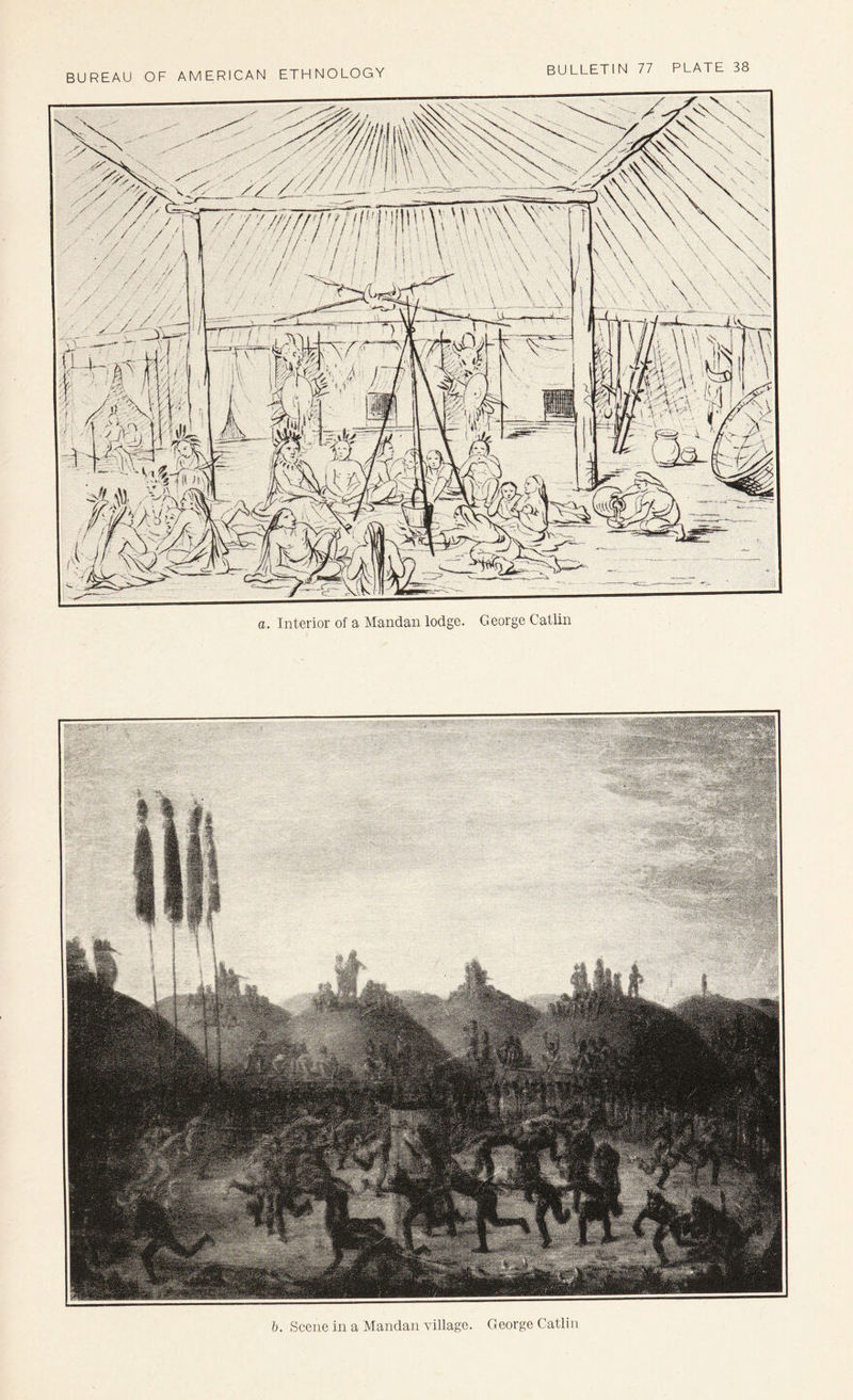 b. Scene in a Mandaii village. George Catlin