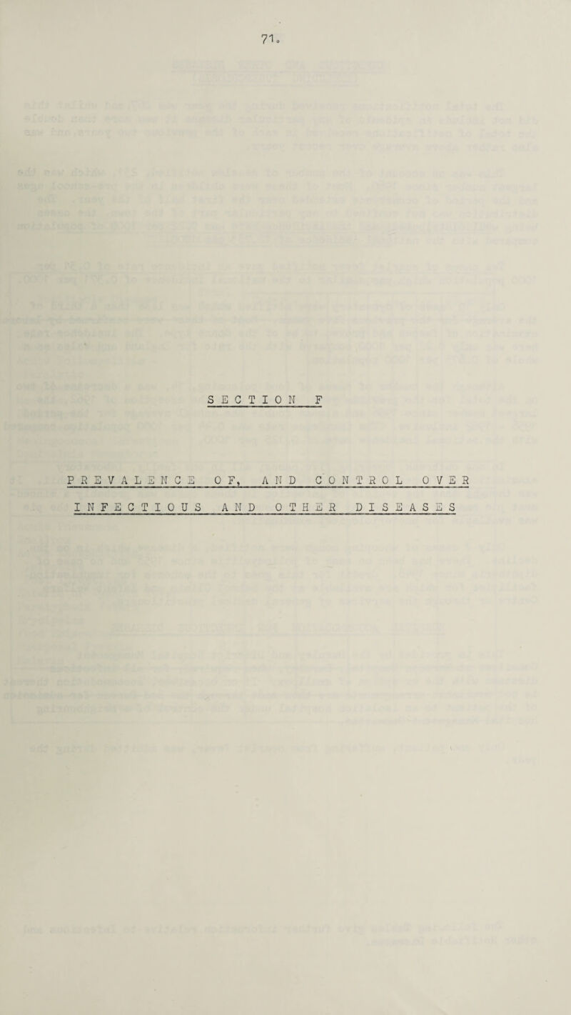 SECTION F PREVALENCE OF, AND CONTROL OVER INFECTIOUS AND OTHER DISEASES V