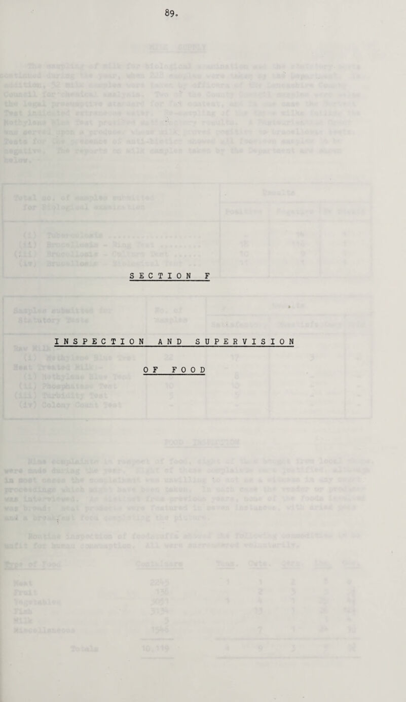SECTION F INSPECTION AND SUPERVISION OF FOOD