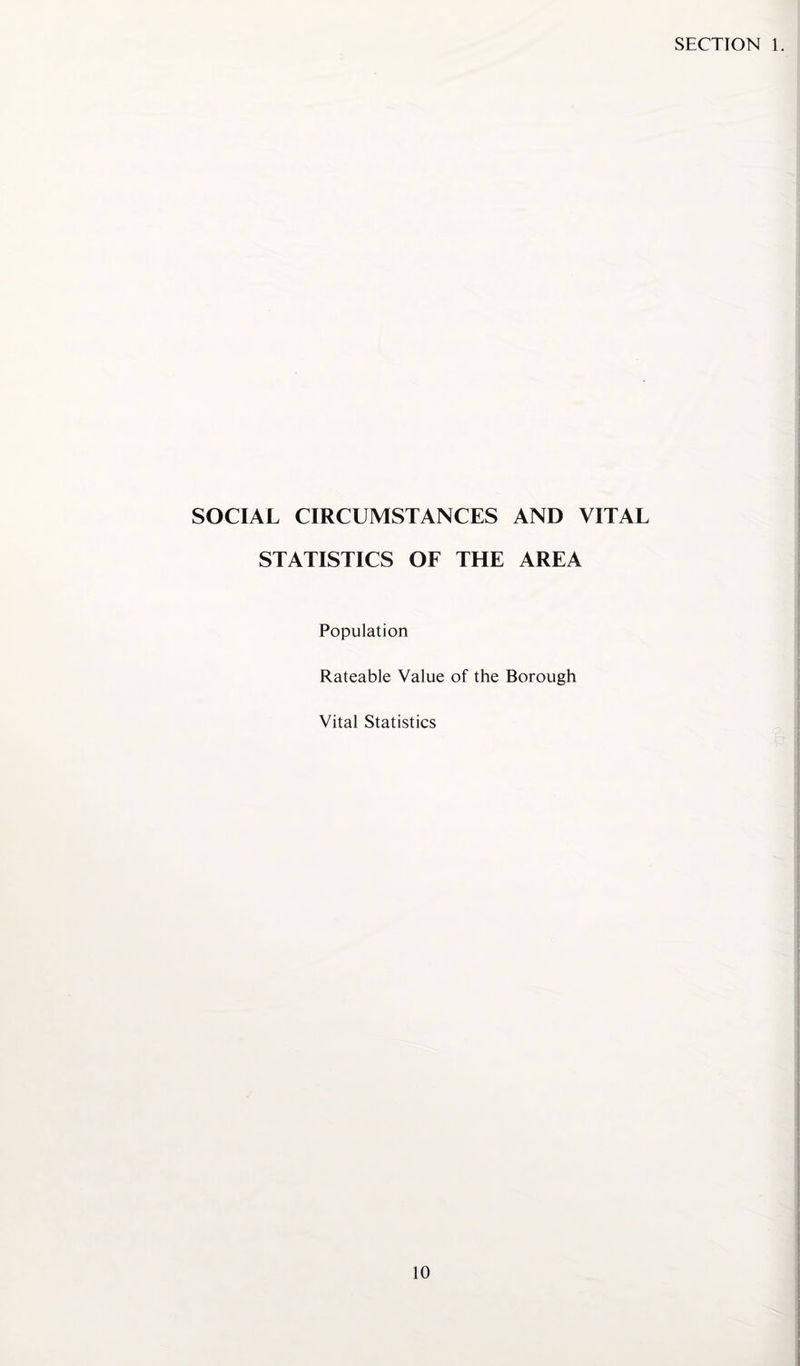 SECTION 1. SOCIAL CIRCUMSTANCES AND VITAL STATISTICS OF THE AREA Population Rateable Value of the Borough Vital Statistics