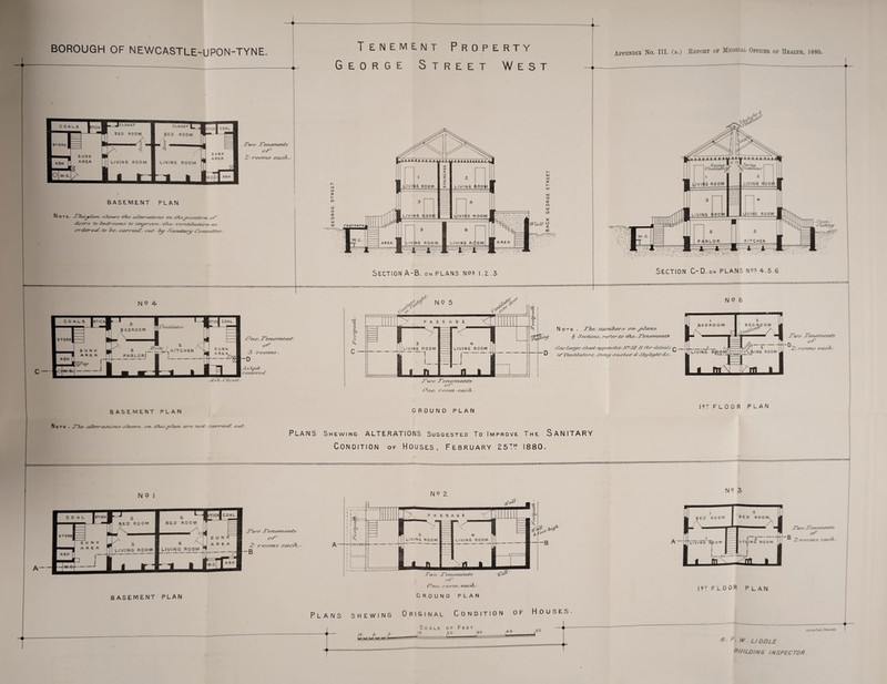 t 7'wo .7’enerrunts of 2- rooms earA Note. fTusylan, scaurs- the aZteratzons zn theyzenhzen <•/' tZocrs to heetreczns £0 zczzy/rore, tZr,, veeztzZettioti oretzn-co' to 2>e- zuzrrzef 01// Ay fastiezzry tTozrozzz/tee N 9 4- c— 8 E.D ROOM ||i / isi/i/zztur 5 KITCHEN PARUORl 1 AshjiLr rejnt’vt'i/ -AAh / V0.fr/ Tenement Property George Street West Section A-B. on plans nq? 1.2.3 fX' NPS yy 1 & $ c -- Section C-D.on plans n°? 4.5.6 n 9 6 Note . f7ie, rtutahars are /z/trets Sertzons. refer to ZHr> feztemmZs liee large sheet a/uyenrZzjc iVPZZZif tor- details of Ventilators, Sumy sashes' <£ Shglzght'^e. furn 7 ’crzomer/Zs 0/* One, room, earTz, fhao 7 enerrzerzts D 2e rooms ear A BASEMENT PLAN Note . Z7ie aZret'atzms shetrzz on, tAzs/zlezrz are not, carrier/ oat GROUND PLAN l*T FLOOR PLAN A PLANS Shewing ALTERATIONS Suggested To Improve The SANITARY Condition of Houses, February 25T? 1880. N 9 furo fmoments of 2' rooms 000/1 -B BASEMENT PLAN N 9 2 Of re, / 'Oorn oao7>,. Ground plan Plans shewing Original Condition of Houses n? 3 Oh-e.7 enenimt-f of 2, rooms ear A |sy FLOOR PLAN ktm ftshi V^A R- F- W. UDDLE