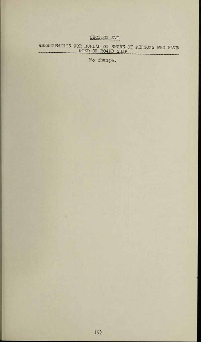 ARRANGEMENTS FOR BURIAL ON SHORE OF PERSONS WHO HAVE __ DIED ON BOARD SHIP_ No change.