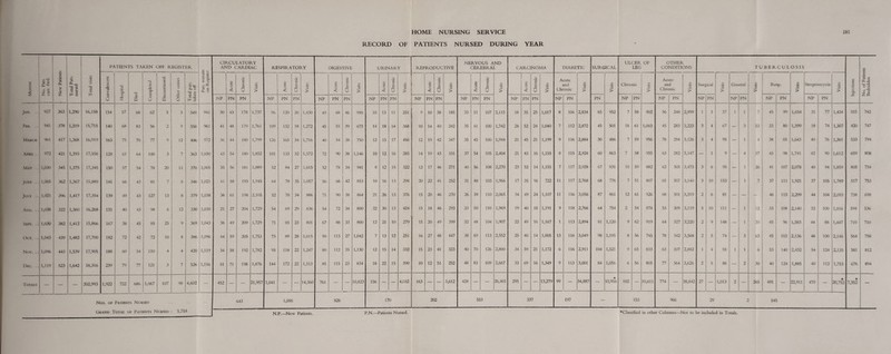 RECORD OF PATIENTS NURSED DURING YEAR