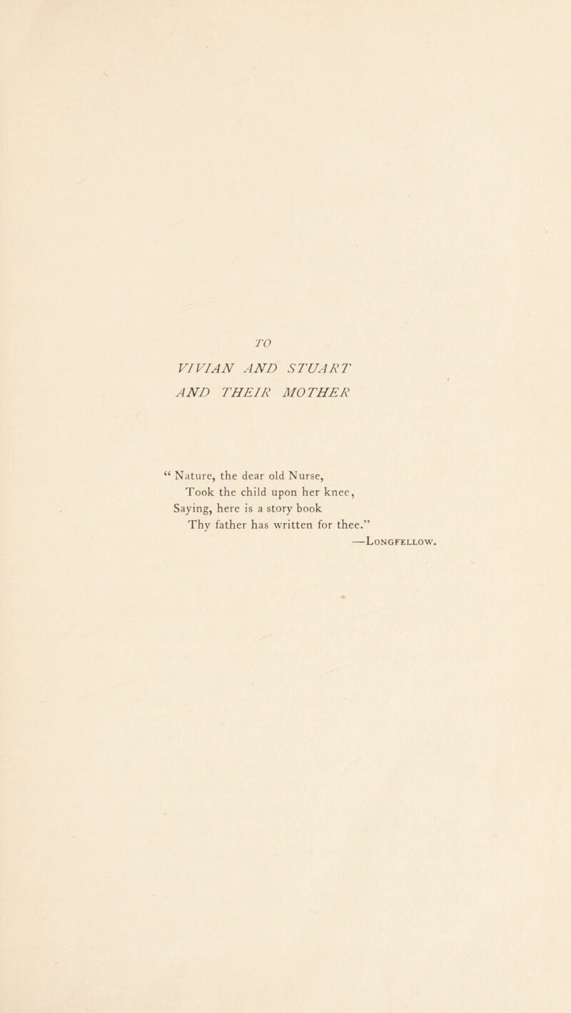 VIVIAN AND STUART AND THEIR MOTHER “ Nature, the dear old Nurse, Took the child upon her knee, Saying, here is a story book Thy father has written for thee.” —Longfellow.