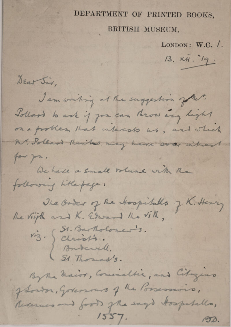 DEPARTMENT OF PRINTED BOOKS, BRITISH MUSEUM, London : W.C. / r 7 /3. K4! . '/ ’ |1 S-* ^^{^nrxz^yf^ ^vT^i-c-o^ k-iIL0-/JL <A~ ' \)La. iWcv’ /L*- o, A_ Jl^-. /U VfyL K. —■) ^ ✓/ A , >u *^o ) • 5V 7l^r-K^^y‘ ^X^r-*A>-x / (yr/4 / 5 5