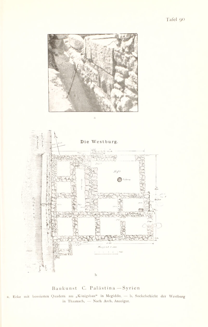 Baukunst C. Palästina—Syrien a. Ecke mit bossierten Quadern am „Konigsbau“ in Megiddo. — b. Sockelschicht der Westburg in Thaanach. — Nach Arch. Anzeiger.