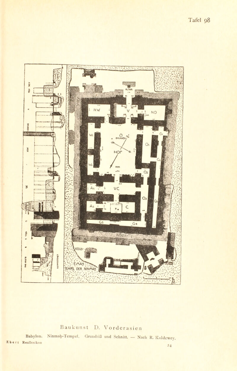 Baukunst D. Vorderasien Babylon. Ninmah-Tempd. Grundriß und Schnitt. — Nach K. Koldewey. Eben Reallexikon 4