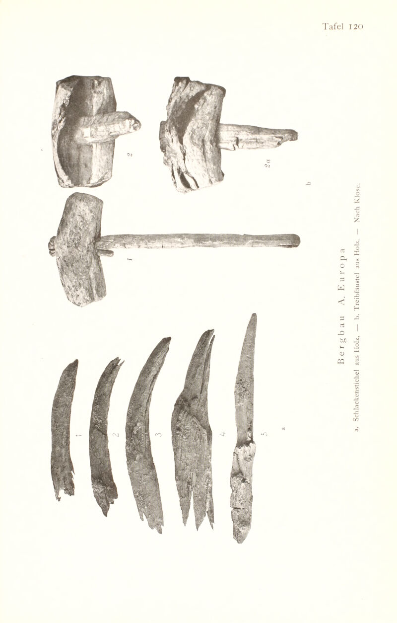 Schlackenstichel aus Holz. — b. Treibfäustel aus Holz. — Nach Klose.