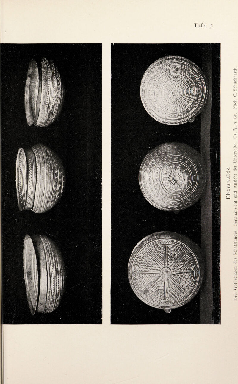 Eberswalde Drei Goldschalen des Schatzfundes. Seitenansicht und Ansicht der Unterseite. Ca. 2C n. Gr. Nach C. Schuchhardt.