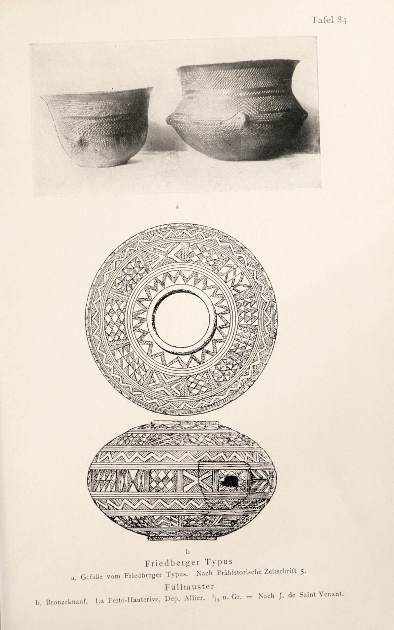 l'afel 84 b. Bronze Friedberger Typus a. Gefäße vom Friedberger Typus. Nach Prähistorische Zeitschrift 5- F ü 11 m u s t e r T . - Aii- _ 1, n Gr _ Nach T. de Saint Vcnant. :knauf. La Fcrte-IIautcrive, Dep. Allier. /4 n. U . J