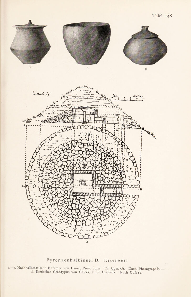 b c “Zurruj/L /y __ /kxi^z^cccxSi~^j ,-h: •\/i - —■'•Nil Pyrenäenhalbinsel D. Eisenzeit Nachhallstättische Keramik von Osma, Prov. Soria. Ca. 1/6 n. Gr. Nach Photographie, d. Iberischer Grabtypus von Galera, Prov. Granada. Nach Cab re.