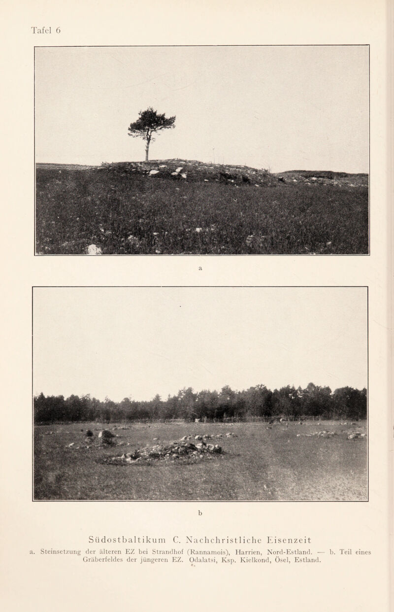 a b Südostbaltikum C. Nachchristliche Eisenzeit a. Steinsetzung der älteren EZ bei Strandhof Gräberfeldes der jüngeren EZ. (Rannamois), Harrien, Nord-Estland. — Odalatsi, Ksp. Kielkond, Ösel, Estland. I , 1 b. Teil eines