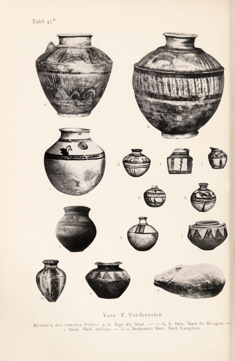 Vase F. Vorderasien Keramik des zweiten Stiles: a, b. Tepe Aly Abad. c h, k. Susa. Nach de Moigan.