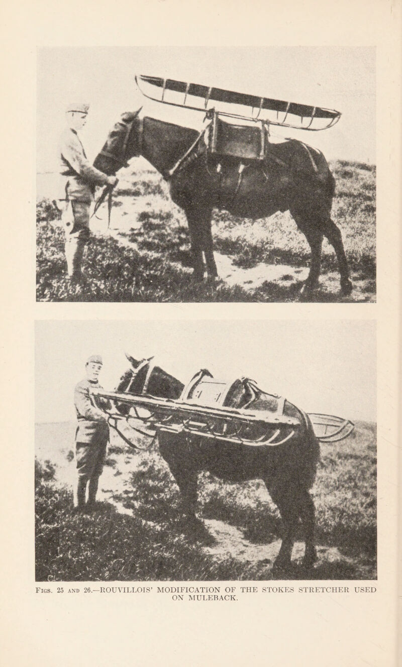 Figs. 25 and 26.—ROUVILLOIS’ MODIFICATION OF THE STOKES STRETCHER USED ON MULERACK.