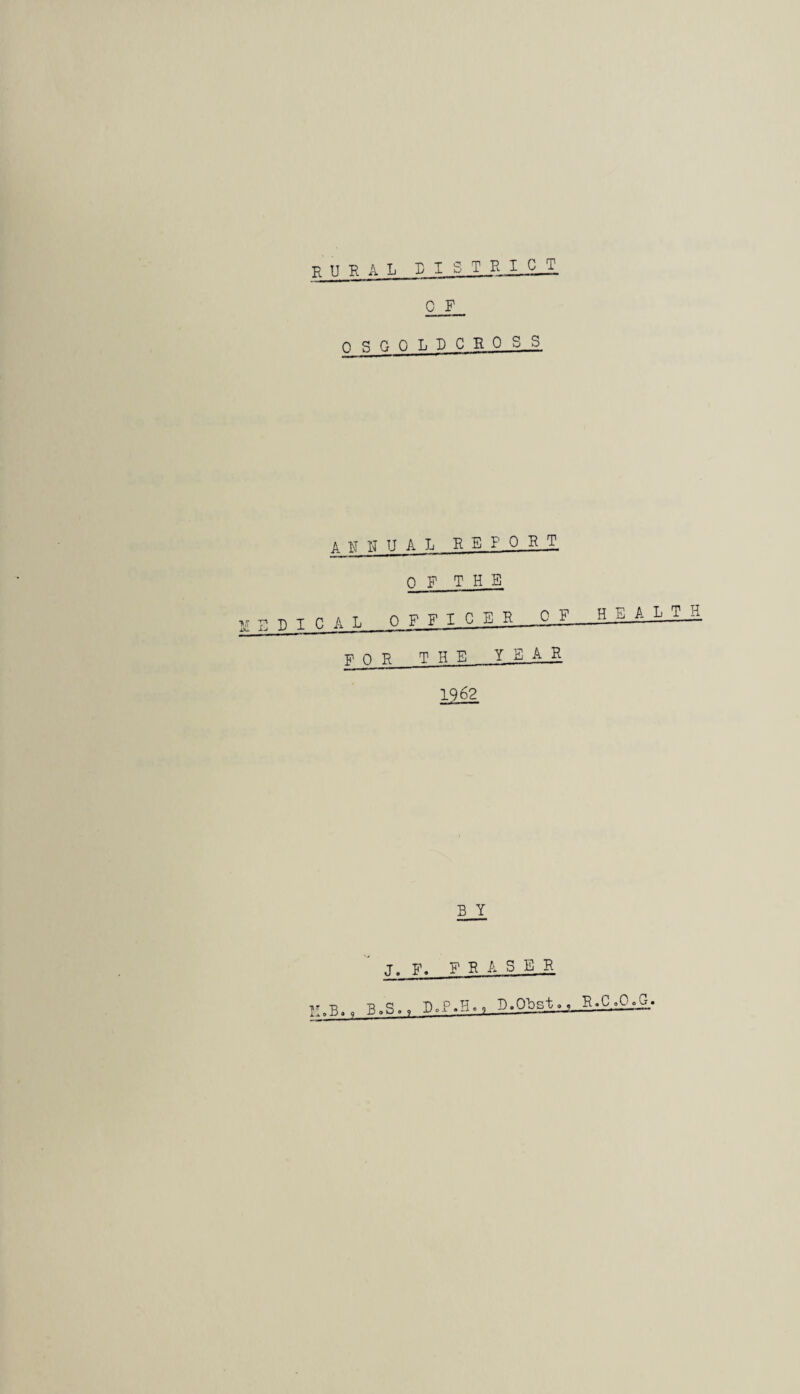 R U HAL T <3 TEI C T C F 0 S ft 0 L D C R 0 S S annual REPORT 0 F T H E THCAL OFFICE R__P_I_H B A LT_H for the year 1962 B Y .T. F. F R A S EJR K.B. ■ B.S.. D.P.”-- V-Obzt.' R.CoO.G,.