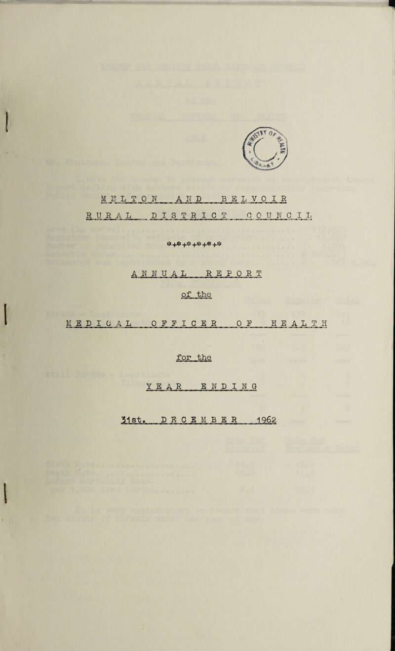 RURAL DISTRICT 0 0 U N C I L * +«5« +* +# +»* ANNUAL REPORT of the MEDIO. A L OFFICER OF HE A L T H for the YEAR ENDING