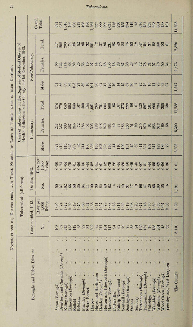 Notifications of, Deaths from, and Total Number of Cases of Tuberculosis in each District.