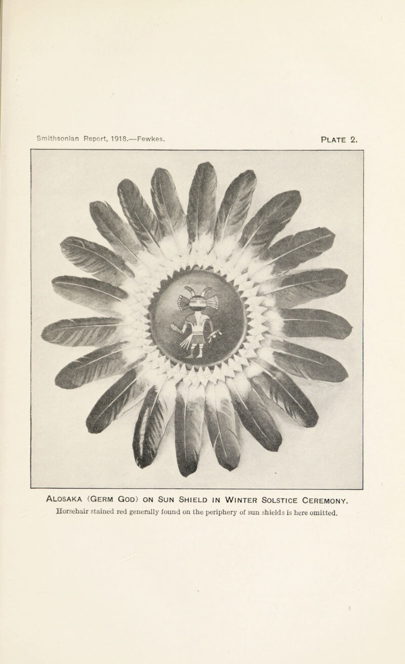 Alosaka (Germ God) on Sun Shield in Winter Solstice Ceremony. Horsehair stained red generally found on the periphery of sun shields is here omitted.