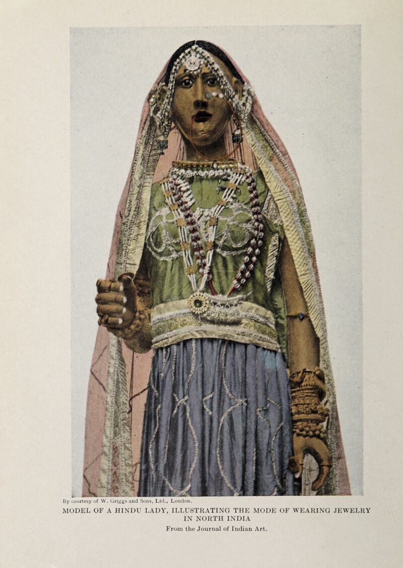 By courtesy of W. Griggs and Sons, Ltd., London. MODEL OF A HINDU LADY, ILLUSTRATING THE MODE OF WEARING JEWELRY IN NORTH INDIA From the Journal of Indian Art