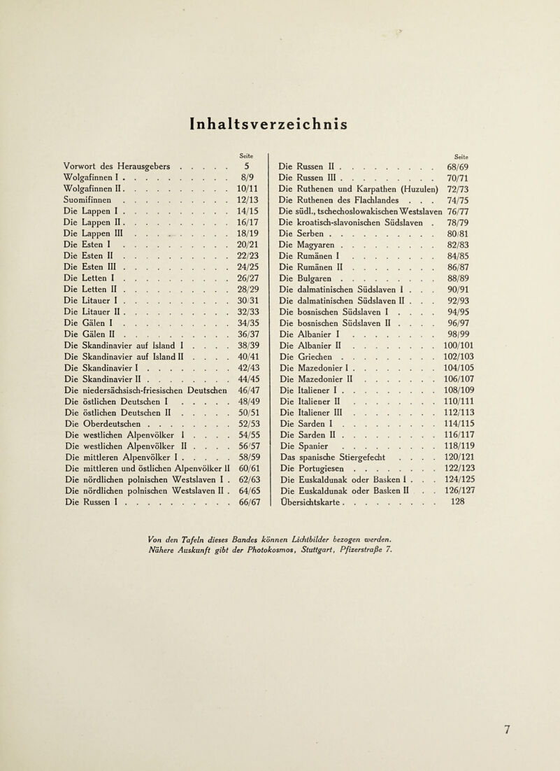 Inhaltsverzeichnis Vorwort des Herausgebers. Seite 5 Die Russen II. Seite 68/69 Wolgafinnen I. 8/9 Die Russen III. 70/71 Wolgafinnen II. 10/11 Die Ruthenen und Karpathen (Huzulen) 72/73 Suomifinnen. 12/13 Die Ruthenen des Flachlandes • 74/75 Die Lappen I. 14/15 Die südl., tschechoslowakischen Westslaven 76/77 Die Lappen II. 16/17 Die kroatisch-slavonischen Südslaven 78/79 Die Lappen III. 18/19 Die Serben. 80/81 Die Esten I. 20/21 Die Magyaren. 82/83 Die Esten II. 22/23 Die Rumänen I. 84/85 Die Esten III. 24/25 Die Rumänen II. 86/87 Die Letten I. 26/27 Die Bulgaren. 88/89 Die Letten II. 28/29 Die dalmatinischen Südslaven I . 90/91 Die Litauer I. 30/31 Die dalmatinischen Südslaven 11 . 92/93 Die Litauer II. 32/33 Die bosnischen Südslaven I . . 94/95 Die Galen I. 34/35 Die bosnischen Südslaven II . . 96/97 Die Gälen II. 36/37 Die Albanier I. 98/99 Die Skandinavier auf Island I . . . . 38/39 Die Albanier II. 100/101 Die Skandinavier auf Island II ... . 40/41 Die Griechen. 102/103 Die Skandinavier I. 42/43 Die Mazedonier I. 104/105 Die Skandinavier II. 44/45 Die Mazedonier II. 106/107 Die niedersächsisch-friesischen Deutschen 46/47 Die Italiener I. 108/109 Die östlichen Deutschen I. 48/49 Die Italiener II. 110/111 Die östlichen Deutschen II. 50/51 Die Italiener III. 112/113 Die Oberdeutschen. 52/53 Die Sarden I. 114/115 Die westlichen Alpenvölker I . . . . 54/55 Die Sarden II. 116/117 Die westlichen Alpenvölker II ... . 56/57 Die Spanier. 118/119 Die mittleren Alpenvölker I. 58/59 Das spanische Stiergefecht . . 120/121 Die mittleren und östlichen Alpenvölker 11 60/61 Die Portugiesen. 122/123 Die nördlichen polnischen Westslaven I . 62/63 Die Euskaldunak oder Basken I . 124/125 Die nördlichen polnischen Westslaven II . 64/65 Die Euskaldunak oder Basken II 126/127 Die Russen I. 66/67 Übersichtskarte. 128 Von den Tafeln dieses Bandes können Lichtbilder bezogen werden.