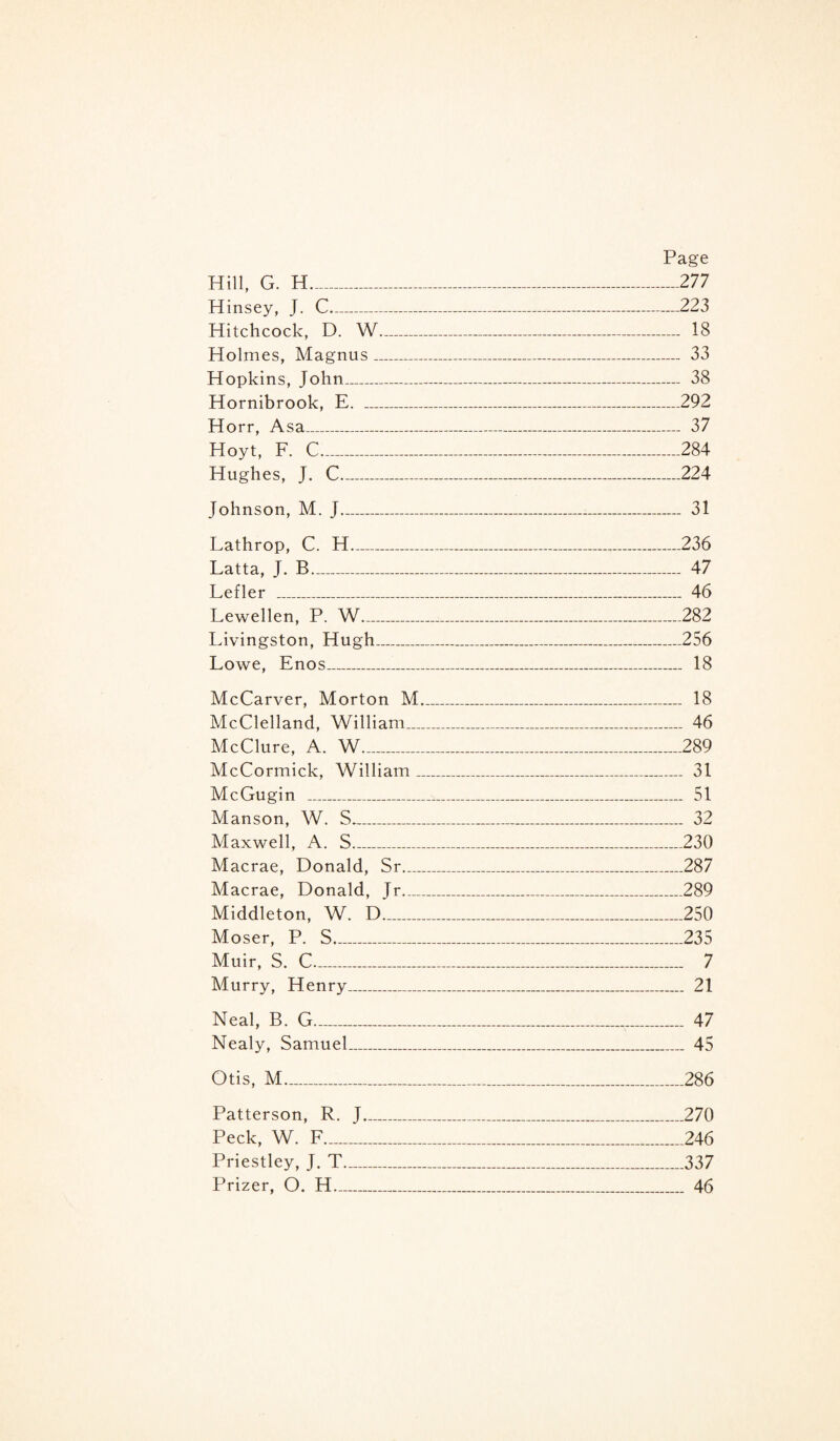 Page Hill, G. H___277 Hinsey, J. C-223 Hitchcock, D. W- 18 Holmes, Magnus_ 33 Hopkins, John_ 38 Hornibrook, E. _292 Horr, Asa_ 37 Hoyt, F. C_ 284 Hughes, J. C_224 Johnson, M. J_..._ 31 Lathrop, C. H___...236 Latta, J. B_ 47 Lefler _ 46 Lewellen, P. W_ .......282 Livingston, Hugh__ 256 Lowe, Enos_ 18 McCarver, Morton M_ 18 McClelland, William_ 46 McClure, A. W_289 McCormick, William_ 31 McGugin ___ 51 Manson, W. S_ 32 Maxwell, A. S_230 Macrae, Donald, Sr_287 Macrae, Donald, Jr_289 Middleton, W. D_250 Moser, P. S_235 Muir, S. C_ 7 Murry, Henry_ 21 Neal, B. G_ 47 Nealy, Samuel_ 45 Otis, M_ 286 Patterson, R. J__ 270 Peck, W. F_246 Priestley, J. T- 337 Prizer, O. H__ 46