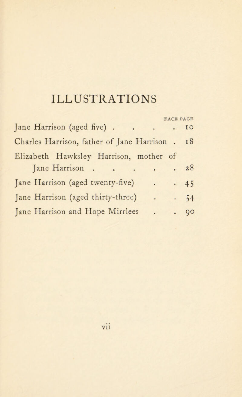 ILLUSTRATIONS FACE PAGE Jane Harrison (aged five) . . . .10 Charles Harrison, father of Jane Harrison . 18 Elizabeth Hawksley Harrison, mother of Jane Harrison . . . . .28 Jane Harrison (aged twenty-five) . . 45 Jane Harrison (aged thirty-three) . . 54 Jane Harrison and Hope Mirrlees . . 90