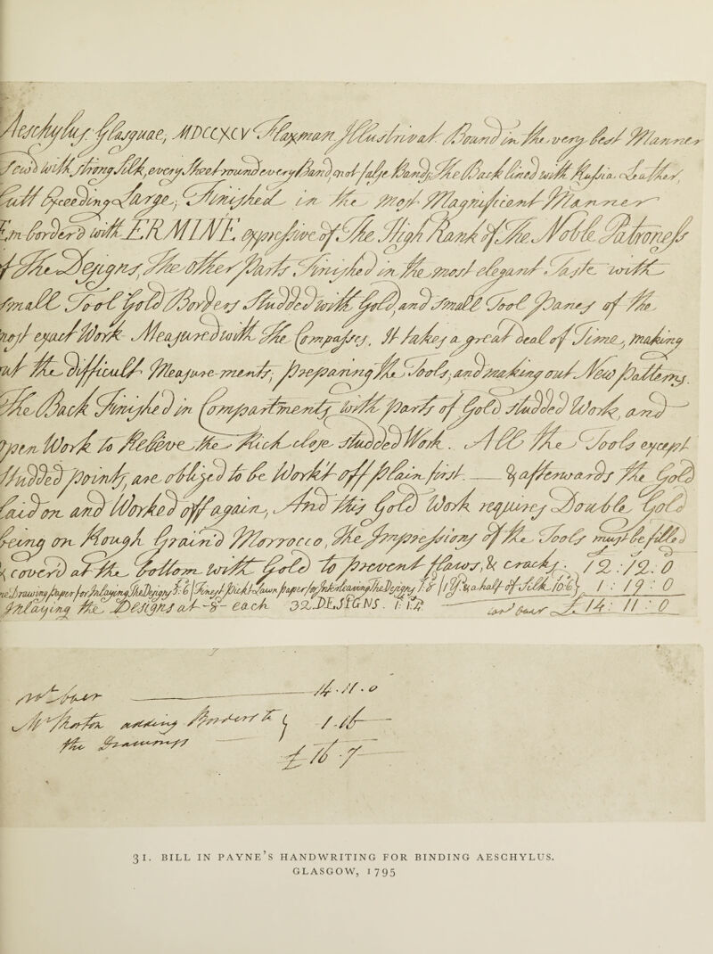 JiDCtyx. V/:/y?/a// . 7/], e&Cri/i ''fyl'f /'S'rv. -x/)/' :.* r.t ‘f/7ji;’ -7' Cw w/r hris/// JTZA^z/f 7/? /ft ^ /?ty/j/f/tytf/j /%J#/c/klK. '/htfO^f f/f tr/*tef U/t yy/yyy// y/^yy/yj^yy^y yyvyyyyrzrc.j/ya^z^/ »//e^f///y . -ffrujy//•. \%-i/!(''.y (f/nfa/rj, ////l/iya ?,(L/dr<,//[//sw, /ft&jfLzzy \a^iAyt e 77i/^v//) y//e^//^z^y^f 1.4^/) ^ y#p // eyt/f/f ''icta^// /f//yf ^/\ /*. /_• ^ *///? /rr/f(<7, ) //I sffo/- c/f/^ y Me /££}*<■ - - ^ _ , '%</)P7v y?u) ^ tf pa//#.', l /// (fff/t) /e^u/'/rj oZJyyy^y^/7^) f/fp/f tri jf/tstfS, & C^rzsjj > tirwjyjb^ftrf/w &!//' :’, L/l-P. 4r/fn/ && ^ o- - arisen yyy/yyy e^A yMjft z^y/^cv : // : 0 / A- / ct I*# ■' '_____//' ' S' t*-*^*? /prr-y^ 7~ L / //- (// 31. BILL IN PAYNE’S HANDWRITING FOR BINDING AESCHYLUS. GLASGOW, 1795