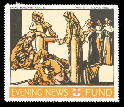 [Fund-raising sticker for the Evening News Red Cross Fund].