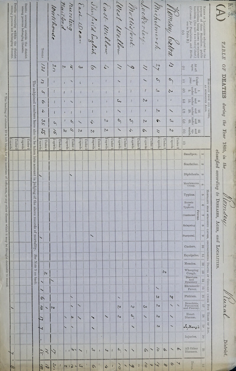 The heading of column 19 is loft blank for the insertion of lufiuenza, or any other disease which it may bo thought desirable to record.