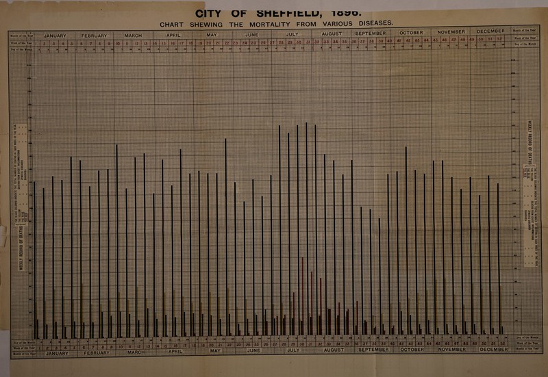 CITY OF SHhhFlti-U, lowo. FROM VARIOUS DISEASES MORTALITY CHART SHEWING Month of the Year NOVEMBER AUGUS MAY MARCH JANUARY Month of the Year Week of the Year Week of the Year Day of the Month Day of the Month ip ay of the Month bay of the Months IWeek of the Year Week of the Year Month of the Year rT'l H’jfH I i ‘ PTEMBER OCTOBER 1111111 rrn i T-Ui-i-I: JULY JUNE APRI MARCH Month of the Year