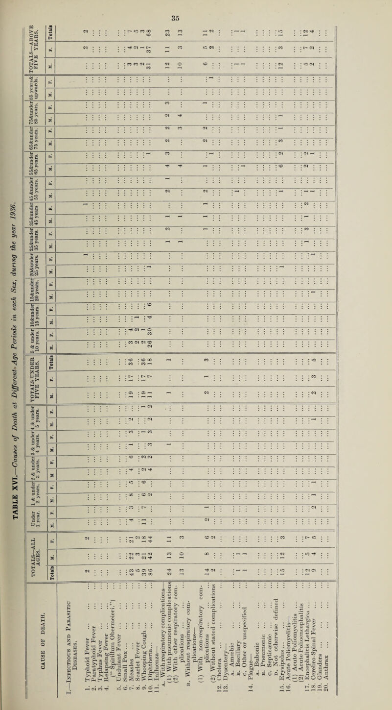 TABLE XVI.—Causes of Death at Different Age Periods in each Sex, during the year 1936. (0 23 10 P. « 09 n3 f-> §2 T3 f- 3 £ ■8 * lO ^ {Q t- §2 T3 u. §| ■§ 2 §| E . « oo TJ fl C eC 1:3 £ XT 'O fl S2 li¬ fe “ 'P tn fl o3 33 £ t. . ® OJ Hod Ctf Bg H m <M H o CO CO <M <M CO ■ CO • CO —' l> • t t> 09 'CO T3 £ a eS p a> < fs fl Cv p a) < co f B fl cS o c; |e C c3 •S « >3 Ci ►fl hfl <{ 00 aoCfl ►flO o H • — <M 00 ^ • <M r-i ^ ■ 03 CO —I <M <M Ol • co io a co I co oo Tfl CO CM H < W Q O 5 o M EH m < % Ph fl 5 A . g fl < o w Eh S U Q H M 2 0 £ .2« § -fl © #© *3 • • £ • • : : a : ! JD So® fl L> S ® p £ : ^1^ J ' So fl 5 Ph flH-^ © > e © fl r_ © hH o.'S g>? 3 pH «. .£ . O ^ r- X I—I- __ -p -P fl — 2 pH-S ^ rd fl >h fl K ® -— fl 2 H Ph £h PC P> 32 60 • «H O • : >° i ® m-Sh c a e S 3. §.2 £?o Ph • 2 © © rP | _ fl -fl I Oh o © „ Cd f/3 fl 2 H gflfl ^ S “ -fl -fl 2 © g^'S © 43 t 8b a o o fl o -fl a3 fl ‘o. fl OQ O *43 £*43 <3 H c3 -fl o fl K*P * «-fl o c3 fl 'PH I 03 Jb £ c P o P -- o d H w © -p .gni i 3^. P3 p P) - PhO co -fl ^ I ► 0 cc fl $ .2 m -fl CO fl .2 o Ph^ H P >> gj eg 3 K* 'o ^-fl <M O 2 - § “-fl 11 c3 o 1 P fflo |cq 5 Ph fl - .2 6 fl«i © • © • >0Q 2 t fl © fl _fl JB'fl o o ifl fl , .2 <s o . I • - o- £? ® :-2 © &•§ > .-P >> 3 ^ ® p P hh Ph © fl © © . ^.2^1 : 5 ’o 5 « .£ M Ip ^ Ph ,-p -*-1 40 ft O © £ CZ} << \ V2 fl O © © -3 , _ &® § §■§.!-§ | 2 £ §1 -3aoS<! fl' o i co -t lO CO I> oo Ci o - lO CO 00 os o HMHW