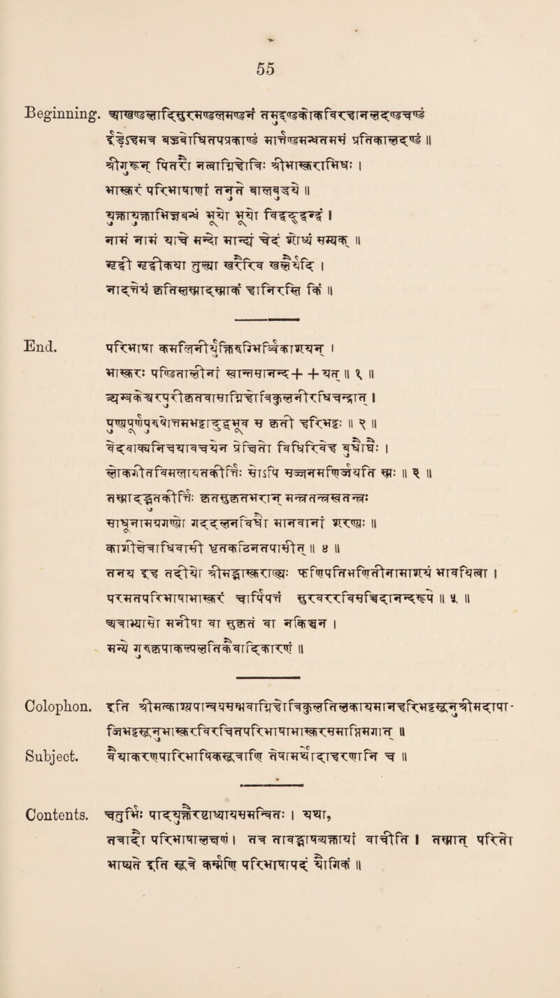 Beginning. Tf $Wq S^TfarPmTTji **f?T<ffT^|^ l| ^JT^cT ftrfTT 5f^TfTf%Tf%: | vj ' qf^Twr cr^rw qT^q^ ii 'J si *1% fqqp^^ I vj J C\ c\ S ^ ^fTTf *rm -qr% *?% *n^q- ^rqr h ^Tt ^Tt^T 7p3IT ^frq ^iNlfq: I ^frTWT^W^f ^lf^TTf% T4 II End. qf^vriqr qRf^r^q%qf7Hf4qrmqq' 1 sj >» vt^t;: qfewfai *qpqqrq^+ -fqrr h \ h ^ wt n ^ n q^Tqqfq-q’qTq^qq- f^fqlrq^ q’qrq: | %qR?tqfq*T^Tq<T3ptfq: ^Tsf^r ^qqfwqfrr w- ii q u cj^T^cf^fq: rT^rT^T^ vj ^TW?TWWr JT^^Rf^T ^T»r^T«Tf II ¥<T^r^rrqT^tK II 8 11 rpFrq x^ qqitqr qrfaqfaqf^<ftqT*TT?rq vrRfsmT I xTT^frqfT^T^Tvn^ ^if^q^r ^q^fqqfw^5^ 11 * h srqwrih n^tqi qT r qT q%^q i ^ qqqRTqi^qifq|qrfq;q\rc<Jt a Colophon, ttw ^q^T^qT^q^qrqTf^qrfqfqrfq^qnq^Tqqf^f^qqfaqjqT' f^^f^^n^^fqTf^rrqftvrTqTvri^^^^TfH^Jiirr u vj ^ Subject. qqTqTqwfwfqq^qTf^ TjqR^rqj^wfa ^ n Contents, ^jfw qT^-jwTiT^T^^^qrr: i qqr, trt^t qft;*nqrqr^ i qq cTRirq^T^r qiftfq l wth qtrqi qrqjq qfq ^q qqifqr qfqqrqrq^ ^\Tm ii