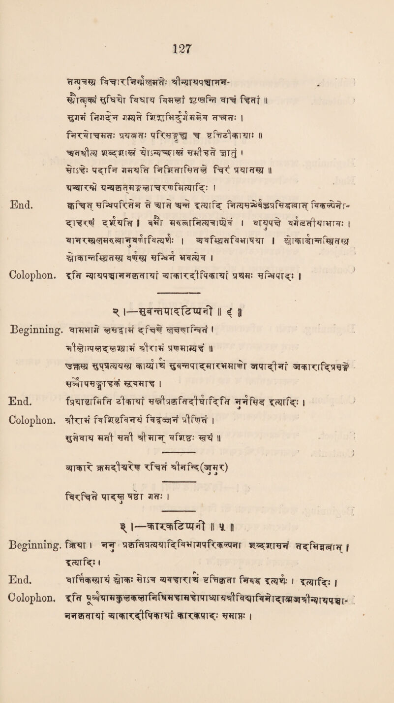 fq*?W SJ^fcrT f%rff || * ^3R 3T35R cP^cT: | f^T^T^iTW: *R(5frr: qf*RlpJ ^ ^fVr^^tt^jt: II ^rsftRJ ¥T*2egn^ -^TS^^T^r UTg I %TS%: qqqfR JRRuT f^f^rnf^rT^ qqTfRT II q^3RjqWT^TWfi?ogTf^: I End. m^c[ ^pqqnR^r fr wir q?R T^Tf^ faOT*%qfa^r?r ftrar^r- ^T^qr ^*?fVr * w ^^rfaqrqiqjq i qiRq% 3?r<s<rtorvrR: i -J | | ^T^RTRferfT^f s3 q w ^f=*R *rq?iiq i Colophon, tfa ^Rq^T*RfRrqf ^T^K^lfq^Rr q*W ^foqr^: I » i—i^Tixn^xtr^t ii i a Beginning. ■qRwr q;f^qr ^^rNrf l Tf^irq^t^i-tf qqRTEre ll ^^7 iq^rSIW ^RqT^TT^i7T^r ^bqqf r^qi i End. Iwsrfafcr sfaRT q^qrfqq'HrrKfrr ^cqrf^;: j >3 Colophon, ^ffani fqfsisfq^ fqqr^ slrwrf i Sfcft ^rft ’flRIR qfil^: || , - I } STR^t^T qf^cT ^fcrf^(*p?T) fq^f^R qT^ qir jitt: i 'S \ I—II 5* || Beginning. fqRT i •nj q^frrqcqqif^;fq^rJrq1xq\^q»rT rr^ftRcqrrT f wfq;: i End. qifqq\wq #iq>J qre^ra^i ftrq^ i | Colophon. ^frf q^qRfr^^Tf^f^^R%Tqmrqq'lfq^Tfq^T^r^^q'l^Rqir- ^iriirfrqf ^r^TT^tfqq>T^f qiirw^ i