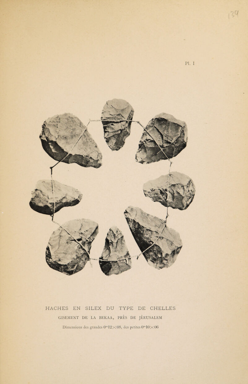 HACHES EN SILEX DU TYPE DE CHELLES GISExMENT DE LA BEKAA, PRES DE JERUSALEM Dimensions des grandes O^PiXOi^j des petites Ü' 10X0^>