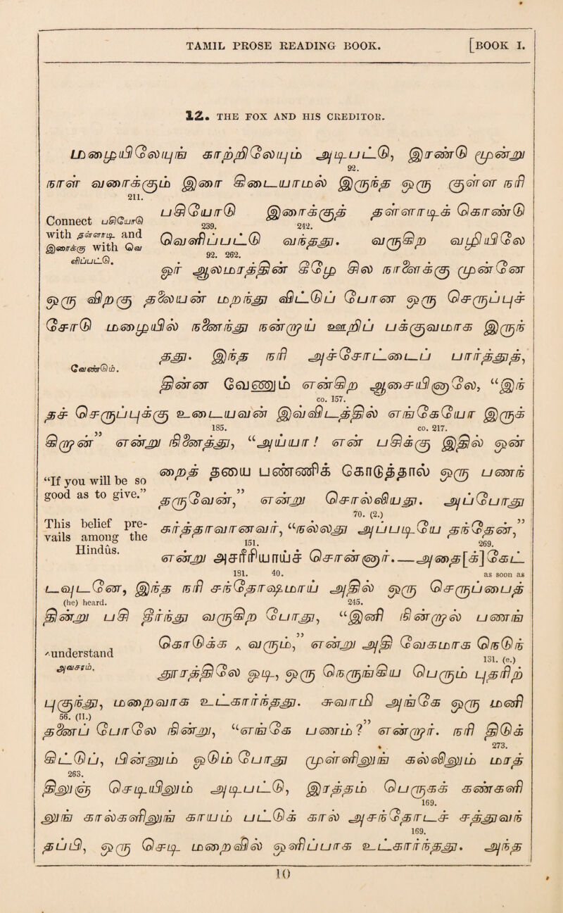 1Z» THE FOX AND HIS CREDITOR. LD GO) Lp u9 Q <sd ILj IE1 <Sirp/6)(^<S^lLjLh ^LpUL-G-, ^)TGHSrG (tp<o3TJ)] 92. fGirsir sumrr<s(3^Ln gg)mrr Q<oidi—iutld<S)D ^Qprzp *^05 0S)T6yr^ 211. uQGiurrG Gjfismir&r&nS §errerrrrisl& Q&rrm37© Connect u@Gm<Si 239> ^ 242> ^ ' ©lOT^^with 0 617 <0$ U U lLQ GUIBpgjJ. <SlJ(TFjQp <511 L/SluSl (d <5$ 92. 262. eftiULH—\blm . • r\ • n>rt> D . 9 • /& gp/r jm&dLLappl<sjr is'^cLQ med [5itosrr<50 Qp<5sr\s><osr <aQp(3j pdsomsk LDpth&n (sQlLGu QurTGTT 6£0 Q ^ QF^U Lj<3F G&rrQ LLStnipuSlffd f5<ssr(p>LLJ ompju ui0a/Hi/r® @0^ P&H. §£}i5j5 fiffl ^i&G&rrLL.mL—u umfpgjjp, Qaiemr(bLb. ^ <m m (gQJCgg)|ID <oT6vrQp eum&aSl(ffipGffO, u^)r5 co. 157. ®5:0U^i0 S_<S3H_(U617637 (oQ l_ppl GO &T IEJ G <5 Q ILJ IT @065 185. co. 217. Qqrp&n <5T€srjpj rSlSssrp^grij “jyiLnurr! &r<sk fgfifslGO g^gst 44 *nb (os>pp sjotiuj lj 6&jt ssoP <& G<3jn(5^^rT6\) ^(jfj t—iGrssrrrB good as to give, p q^G <su <5trr ^ (oTttrjpi O <3= rr GO tsQ tu gp. ^jjuGurrgn 70. (2.) vails amoiF ^the &lfpprr<oi]ir<55r<5iJif, ai5&0<o0^i ^gjjuuipGiu piGp^n” jj*n^Ag 151, 269, (oT^kgu ^IfflffPlurTlijff 0&rr<5M((opir-^mp\af\G&LL 131. 40. as soon as L-<syi—Q<o?rr, {gfirup rurfl &i5Gprr@fiLnrriLJ g&0 G & (rpu <s& up if} (he) heard. 245. jSsbrgi] u&l jsrf/Bjgi GUQpQp Gurrgg, U@<S3# &mqrj>go usmrk , _ Q&trQ&a; A (ovrrFii). <5T6srjpi G<sv<5Lnrr& QrsGri ^understand ^ /r^ gieu&iia. 131. (e.) jgirirptSl^xoti (pprp^ (0 {\o)rBQF^rmGiij Gljq^ld Lj&?rfip 1 /0/77^r/i LF^pGurr<£ 'ZL-isrrrrrBpag. ar-GumS ^rkGs ^0 iaguR ' 56. (II.) # „ pdosru GurrG&o SlG&rgu, u(5TiEi'^><3i ughtld ? <sr<ok(p>rr. rurfj <Q©65 , 273. QlL-Glj, iGttT'gpjLh epGijn Gurrgg Qp err erfl^ /e? a go <5$lje$] ll Lnrrp 263. ffigi)/ 0 0 c£F ipuSljgp] ih ^pipuLLGj (gfirrpgLn Qu(jjj&& arsmar&rfj 169. g$](Ei &rrffda<3rfl6$j[E] arriLiub ulLQ& <srrs^ ^gfruGprrl-.<3= &pgjj<siiru 169. pUlG, 5^0 G&ip LL GD problffd -olfl UU IT <55 lL® IT IT fBp&j]. J£jtBp